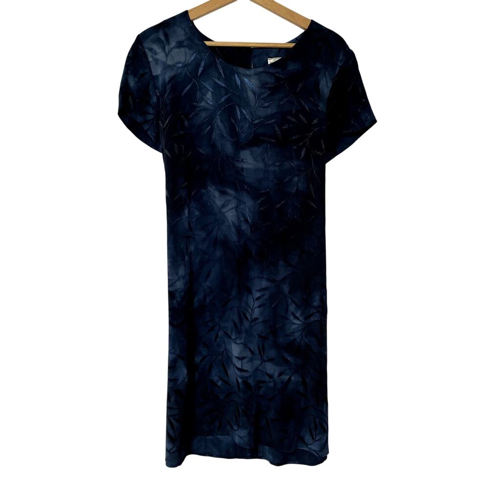 Sheri Martin New York blue rayon vintage dress short sleeved midi length size 10